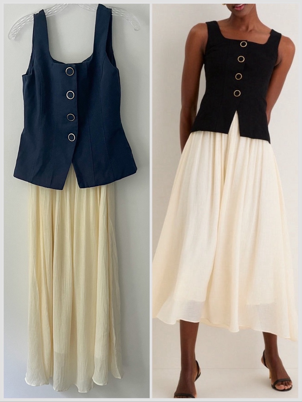 Tuckernuck Navy Top with Cream Midi Skirt